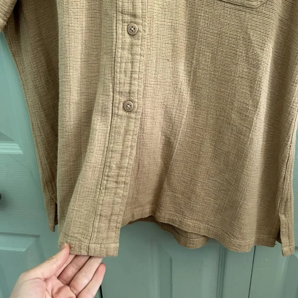 L.L. Bean Womens Twill Button Up Collared Shirt‎ Large Short Sleeve Tan